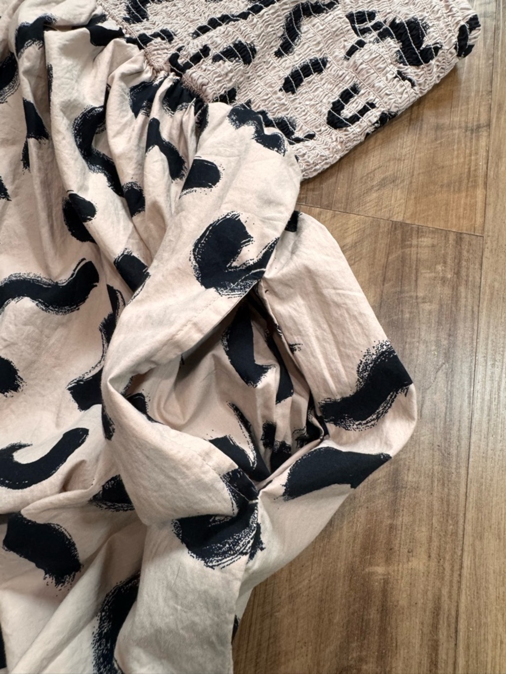 a new day Women’s 100% Cotton Midi Dress Tan with Black Brushstroke Design, M - Picture 9 of 10